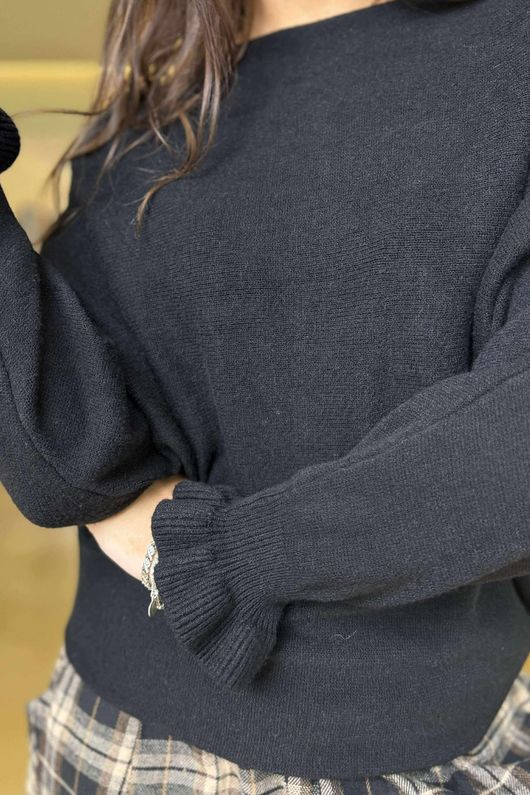 Conrad Batwing Ruffle Cuff Knit Black